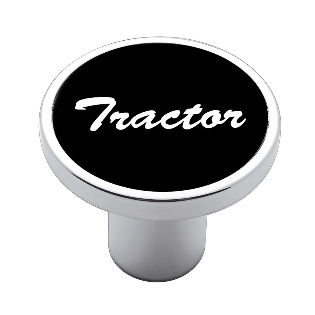 United Pacific - Aluminum Screw-On Air Valve Knob With Tractor Script Sticker (Black)
