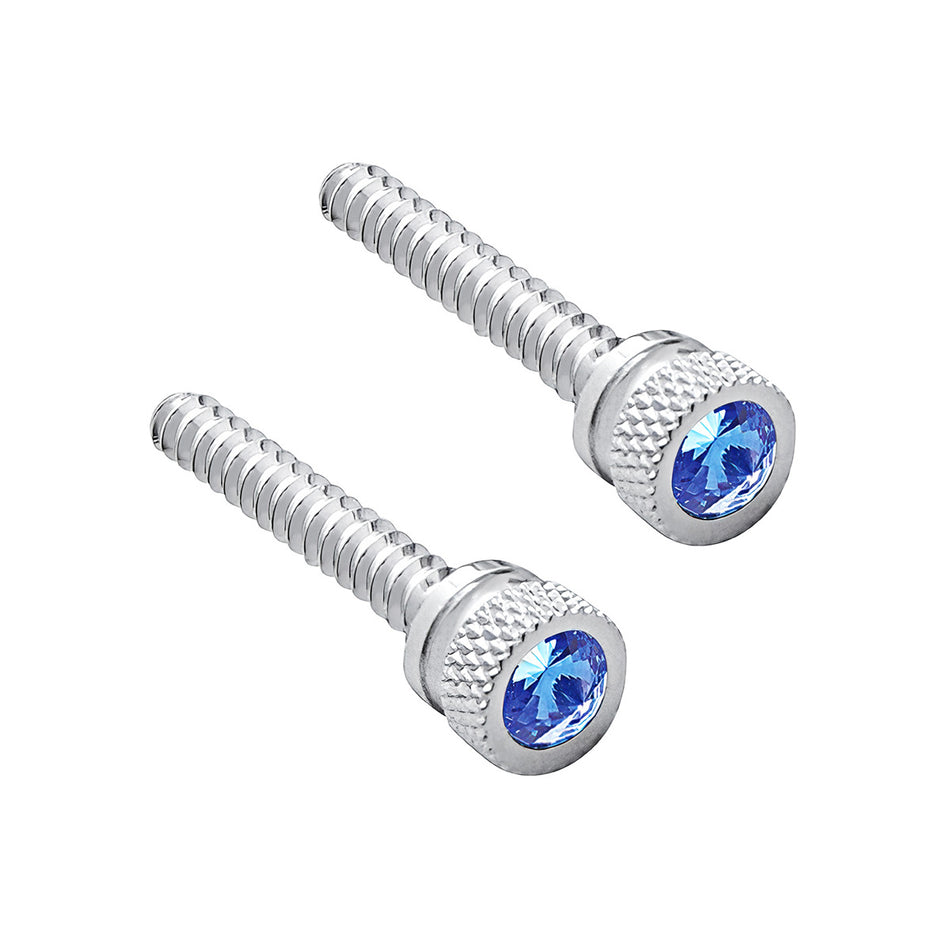United Pacific - Chrome Long Dash Screw With Blue Crystal For Freightliner (2-Pack)