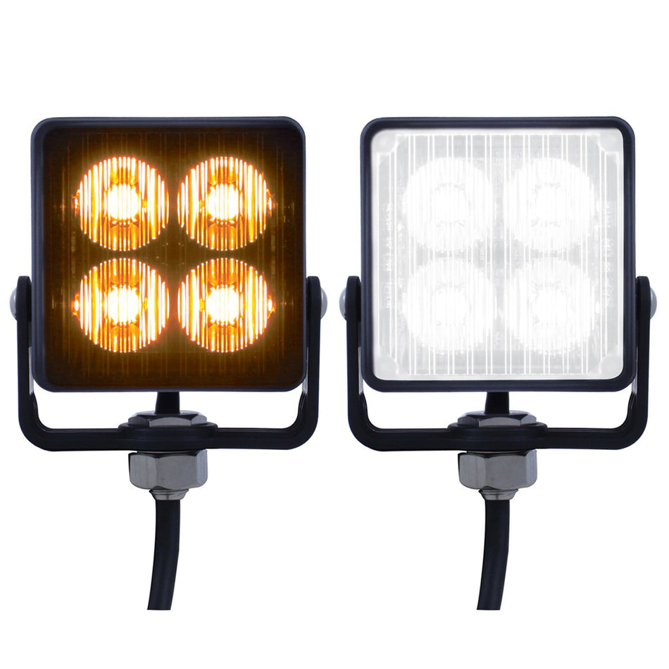 4 High Power LED Square Warning Light Head - Amber or White LED