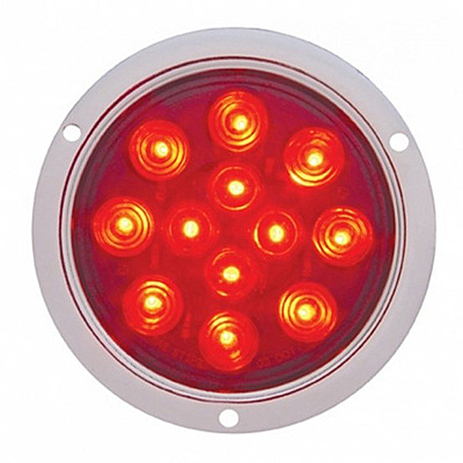 United Pacific - 12 LED 4" Round Flange Mount Stop, Turn & Tail Light - Red LEDs (Red Lens)