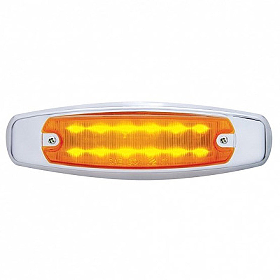 12 LED Rectangular Clearance/Marker Light With Chrome Bezel - Amber LEDs (Amber Lens)