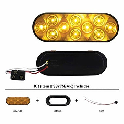 United Pacific - 10 LED 6" Oval Turn Signal Light Kit - Amber LEDs (Amber Lens)