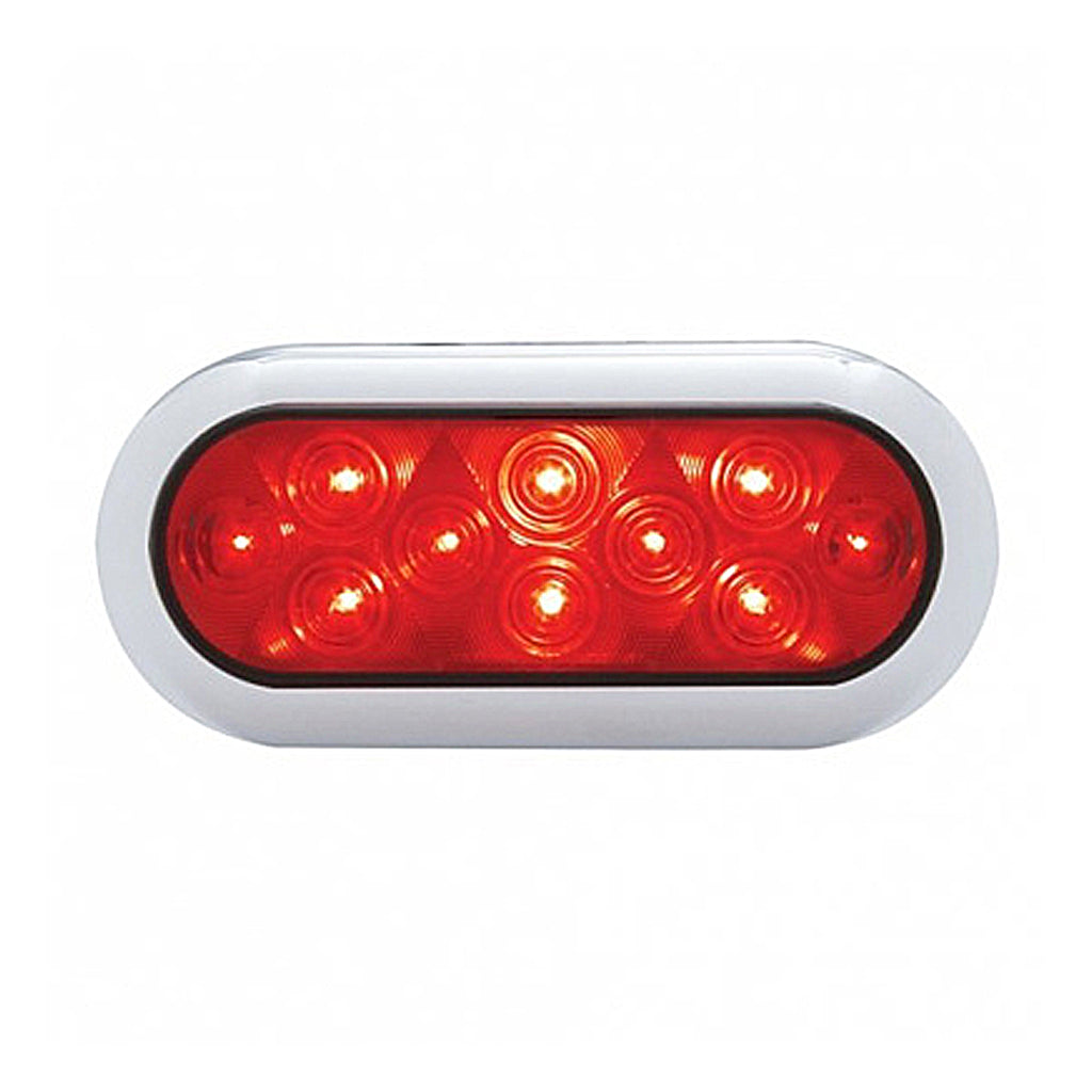 10 LED 6" Oval Flange Mount Stop, Turn & Tail Light With Bezel - Red or Amber LEDs (Red or Amber Lens)