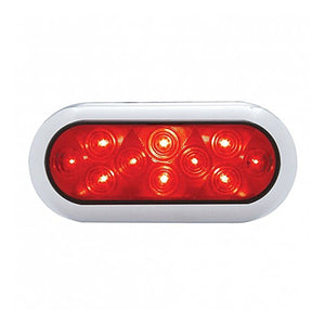 10 LED 6" Oval Flange Mount Stop, Turn & Tail Light With Bezel - Red or Amber LEDs (Red or Amber Lens)