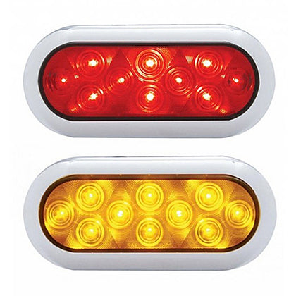 10 LED 6" Oval Flange Mount Stop, Turn & Tail Light With Bezel - Red or Amber LEDs (Red or Amber Lens)