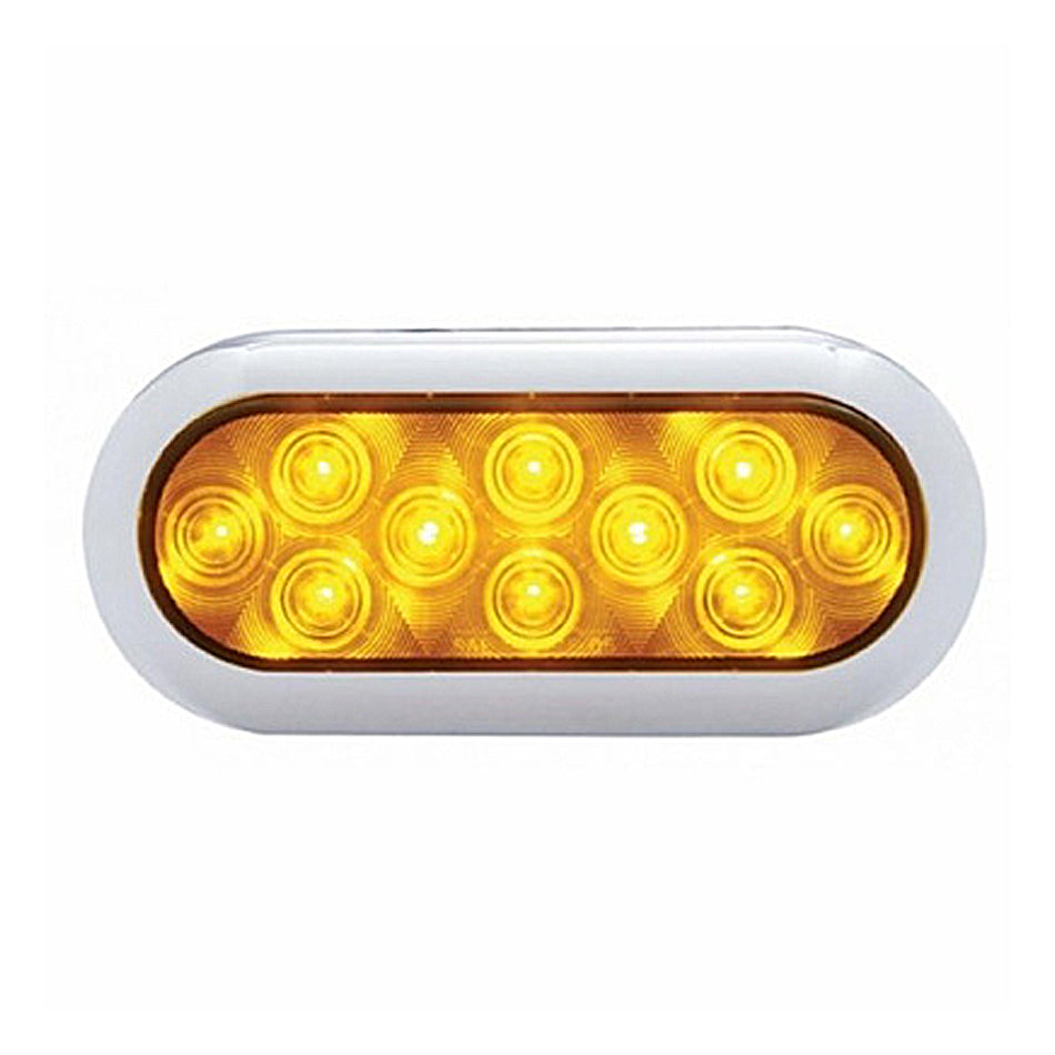 10 LED 6" Oval Flange Mount Stop, Turn & Tail Light With Bezel - Red or Amber LEDs (Red or Amber Lens)