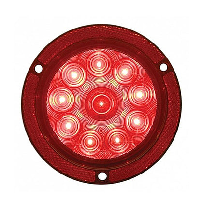 10 LED 4" Round Reflex Flange Mount Stop, Turn & Tail Light - Red LEDs (Red Lens)