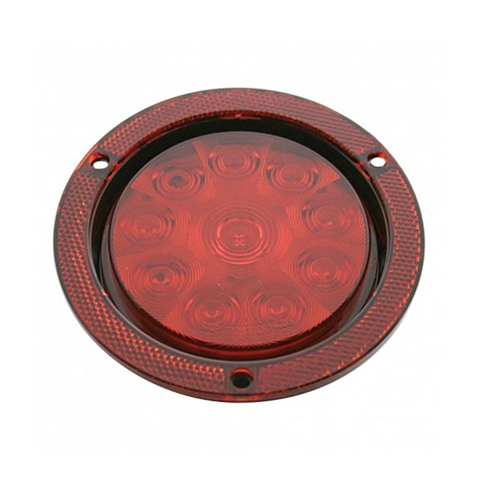 10 LED 4" Round Reflex Flange Mount Stop, Turn & Tail Light - Red LEDs (Red Lens)
