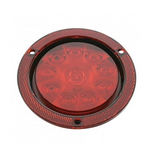 10 LED 4" Round Reflex Flange Mount Stop, Turn & Tail Light - Red LEDs (Red Lens)