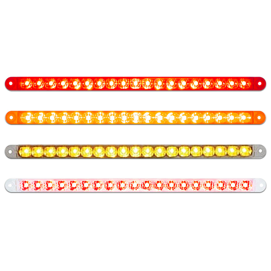 19 LED 12" Reflector Turn Signal Light Bar - Amber or Red LEDs (Amber, Red or Clear Lens)
