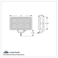 United Pacific - 6 High Power 1 Watt LED Rectangular Work Light