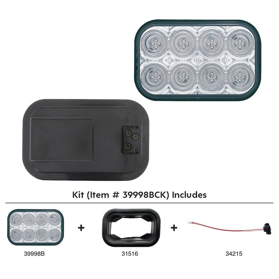 32 LED Rectangular Back-Up Light - White LEDs (Clear Lens) Light Only or Full Light Kit