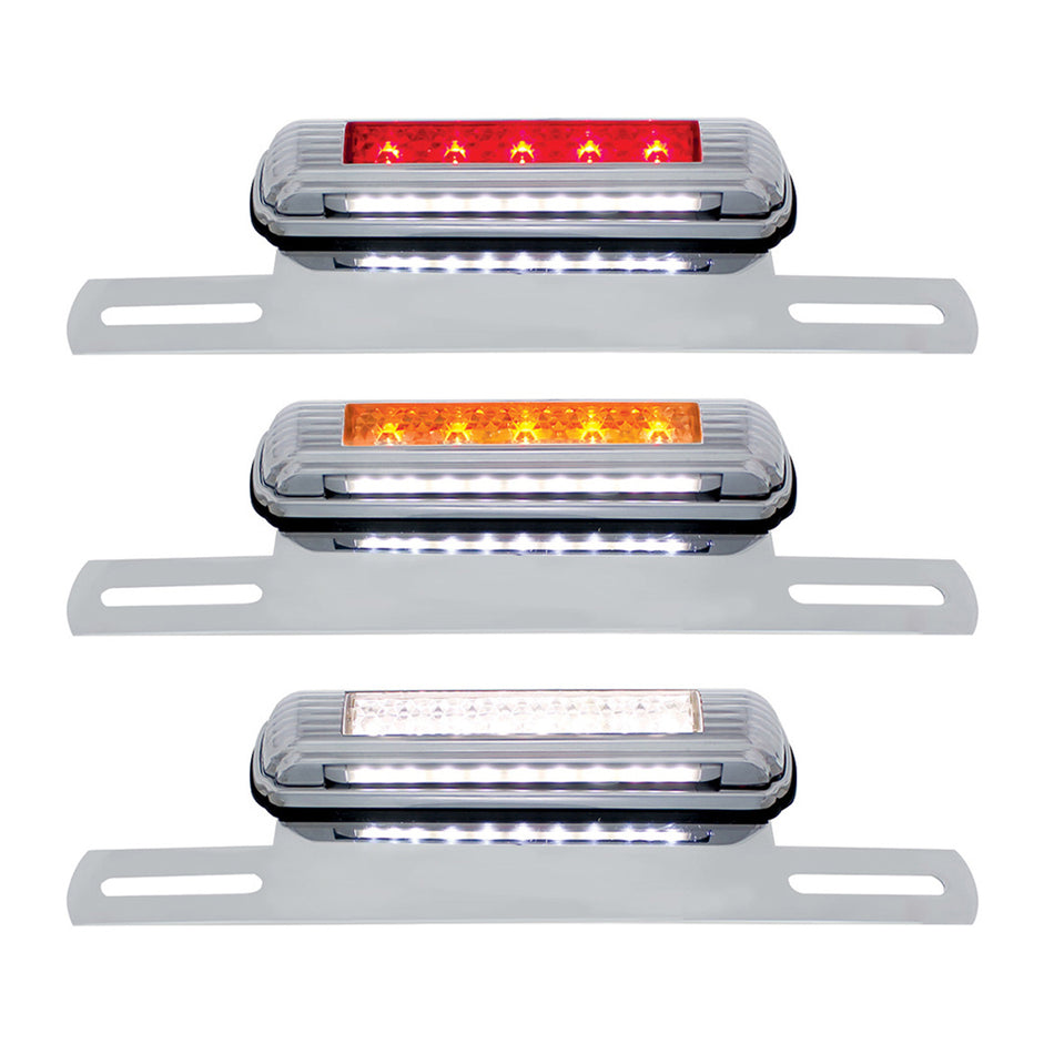 Chrome License Plate Light & Bracket With Red LED 3rd Brake Light (Various Colors)