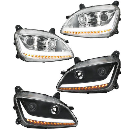 Chrome or Black Projection Headlight With LED Position Light & Sequential Signal For 2012-2021 Peterbilt 579 (Driver or Passenger Side)