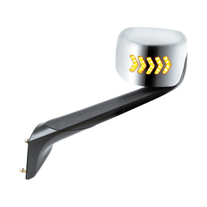 Hood Mirror Assembly w LED Lights On Mirror Cover & Glass For 2018-2024 Cascadia - Heated (Driver or Passenger Side)