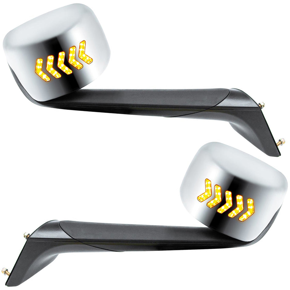 Hood Mirror Assembly w LED Lights On Mirror Cover & Glass For 2018-2024 Cascadia - Heated (Driver or Passenger Side)
