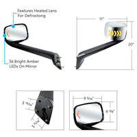Hood Mirror Assembly w LED Lights On Mirror Cover & Glass For 2018-2024 Cascadia - Heated (Driver or Passenger Side)