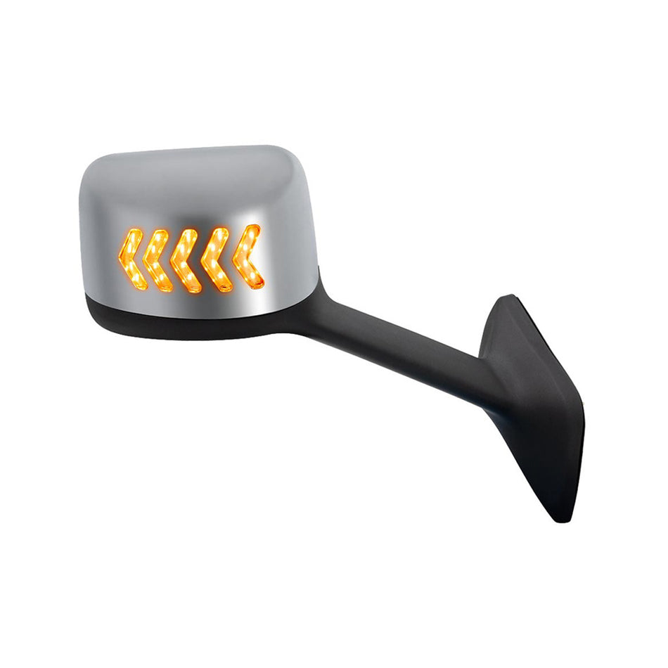 Chrome Plastic Hood Mirror Assembly With Sequential LED Turn Signals For 2018-2024 International LT (Driver or Passenger Side)