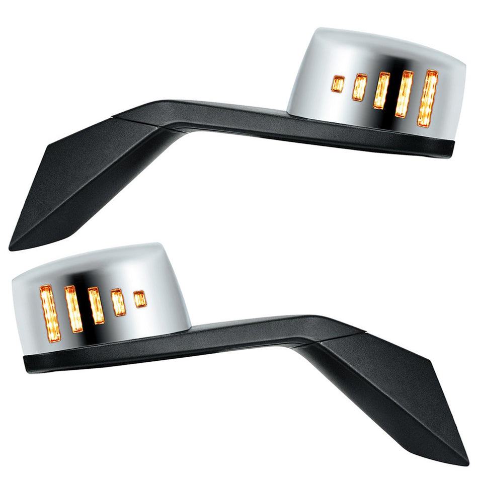 Chrome Plastic Hood Mirror Assembly With Sequential LED Turn Signals For 2018-2024 International LT (Driver or Passenger Side)
