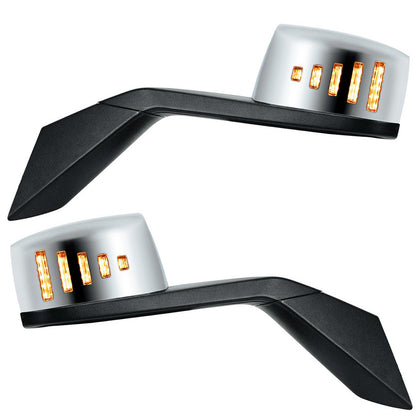 Chrome Plastic Hood Mirror Assembly With Sequential LED Turn Signals For 2018-2024 International LT (Driver or Passenger Side)