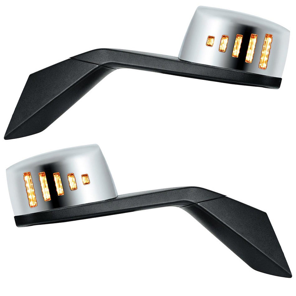 Hood Mirror Assembly w LED Lights On Mirror Cover & Glass For 2018-2024 Volvo VNL (Driver or Passenger Side)
