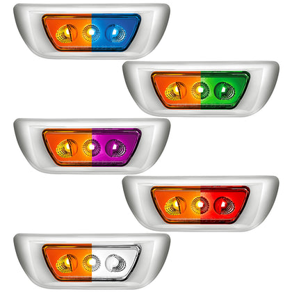 3 LED Double Fury Cab Light For 2013-2021 Kenworth T680 & 2012-2021 Peterbilt 579 (Clear Lens) - Amber & Blue, Green, Purple, Red or White LEDs