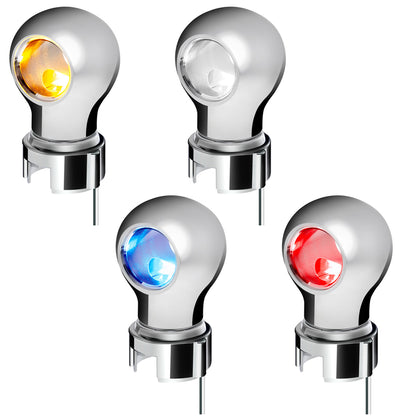 Thread-On Chrome Charlotte Style Gearshift Knob With LED 13/15/18 Speed Adapter (Amber, Blue, White or Red LEDs)