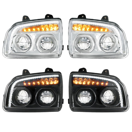 High Power LED Headlight W Turn Signal & Light Bar For 2015-2025 Kenworth T880 - Chrome or Black Housing (Driver or Passenger)