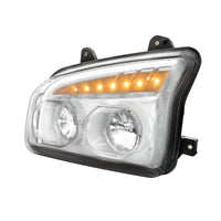 High Power LED Headlight W Turn Signal & Light Bar For 2015-2025 Kenworth T880 - Chrome or Black Housing (Driver or Passenger)