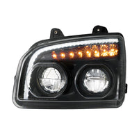 High Power LED Headlight W Turn Signal & Light Bar For 2015-2025 Kenworth T880 - Chrome or Black Housing (Driver or Passenger)