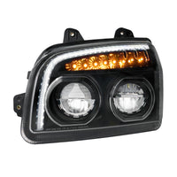 High Power LED Headlight W Turn Signal & Light Bar For 2015-2025 Kenworth T880 - Chrome or Black Housing (Driver or Passenger)