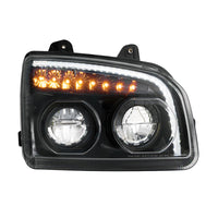 High Power LED Headlight W Turn Signal & Light Bar For 2015-2025 Kenworth T880 - Chrome or Black Housing (Driver or Passenger)