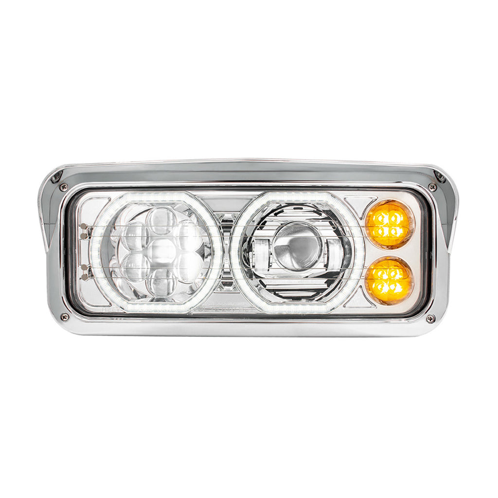 High Power Heated 10 LED Headlight w LED Turn & DRL - Chrome or Black Housing (Driver or Passenger Side)