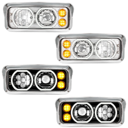 High Power Heated 10 LED Headlight w LED Turn & DRL - Chrome or Black Housing (Driver or Passenger Side)