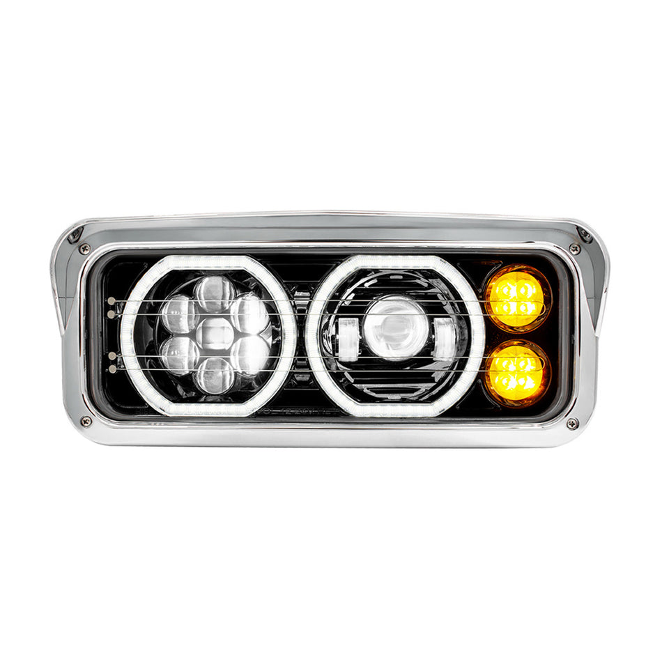 High Power Heated 10 LED Headlight w LED Turn & DRL - Chrome or Black Housing (Driver or Passenger Side)