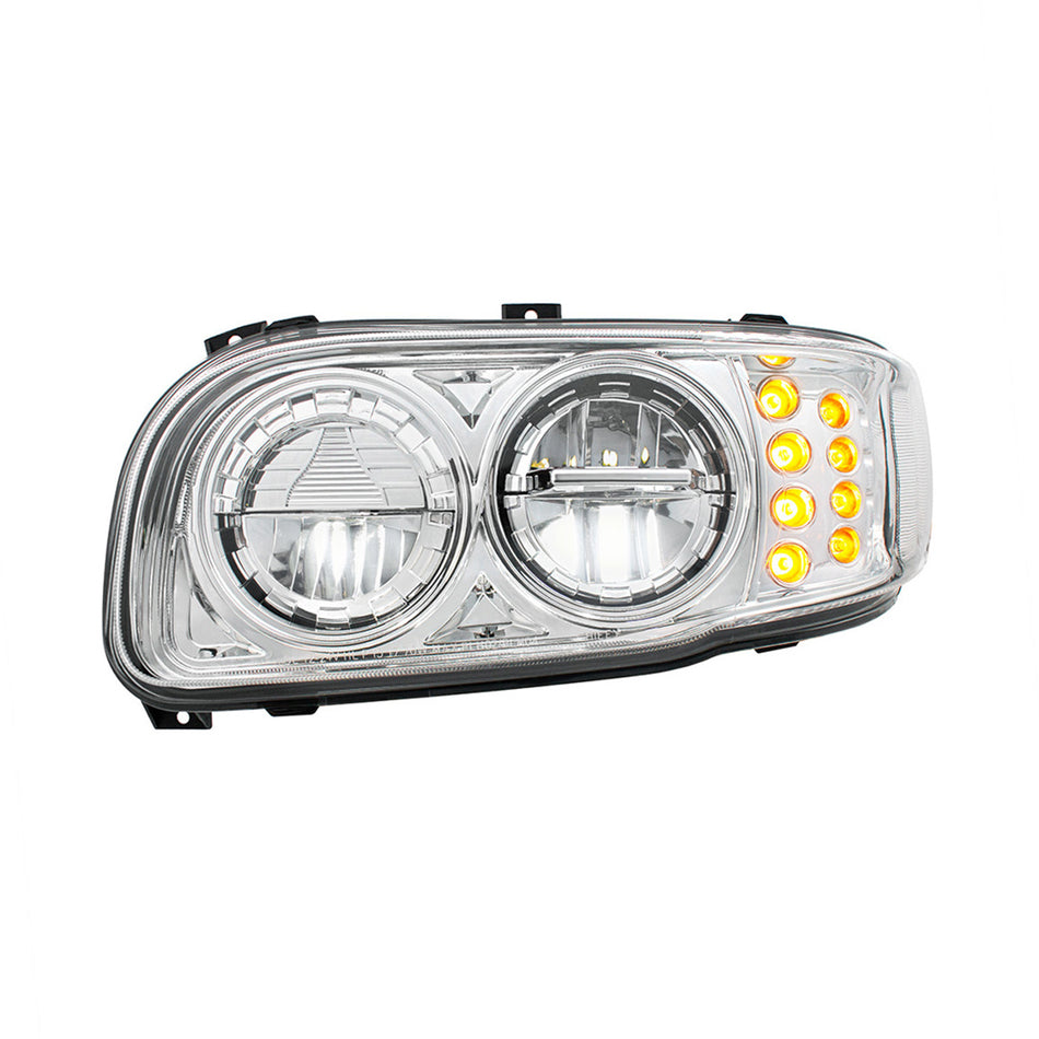 High Power LED Chrome or Black Headlight w 8 LED Turn & 4 LED Position Light For 2008-2024 Peterbilt 389 (Driver or Passenger Side)