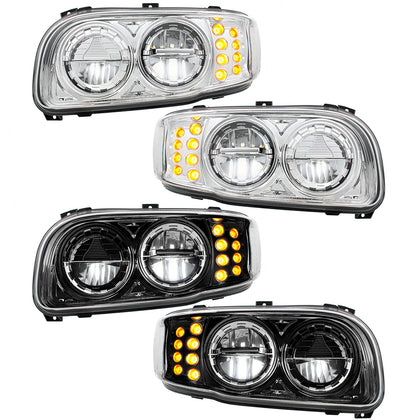 High Power LED Chrome or Black Headlight w 8 LED Turn & 4 LED Position Light For 2008-2024 Peterbilt 389 (Driver or Passenger Side)