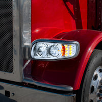 High Power LED Chrome or Black Headlight w 8 LED Turn & 4 LED Position Light For 2008-2024 Peterbilt 389 (Driver or Passenger Side)
