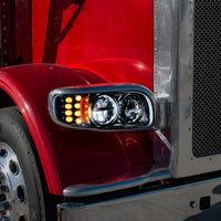 High Power LED Chrome or Black Headlight w 8 LED Turn & 4 LED Position Light For 2008-2024 Peterbilt 389 (Driver or Passenger Side)