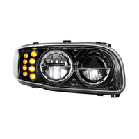 High Power LED Chrome or Black Headlight w 8 LED Turn & 4 LED Position Light For 2008-2024 Peterbilt 389 (Driver or Passenger Side)