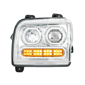 High Power 10 LED Chrome or Black Headlight w 24 LED Turn & 100 LED Halo For 2019-2024 Kenworth W990 (Driver or Passenger Side)