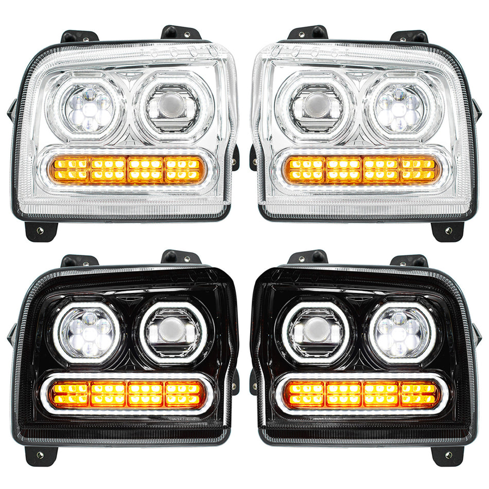 High Power 10 LED Chrome or Black Headlight w 24 LED Turn & 100 LED Halo For 2019-2024 Kenworth W990 (Driver or Passenger Side)