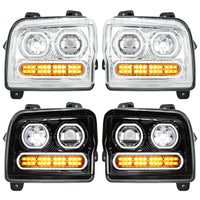 High Power 10 LED Chrome or Black Headlight w 24 LED Turn & 100 LED Halo For 2019-2024 Kenworth W990 (Driver or Passenger Side)