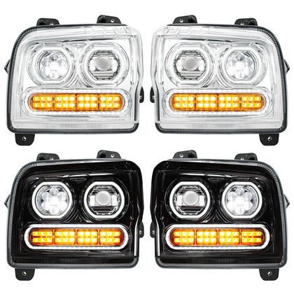 High Power 10 LED Chrome or Black Headlight w 24 LED Turn & 100 LED Halo For 2019-2024 Kenworth W990 (Driver or Passenger Side)