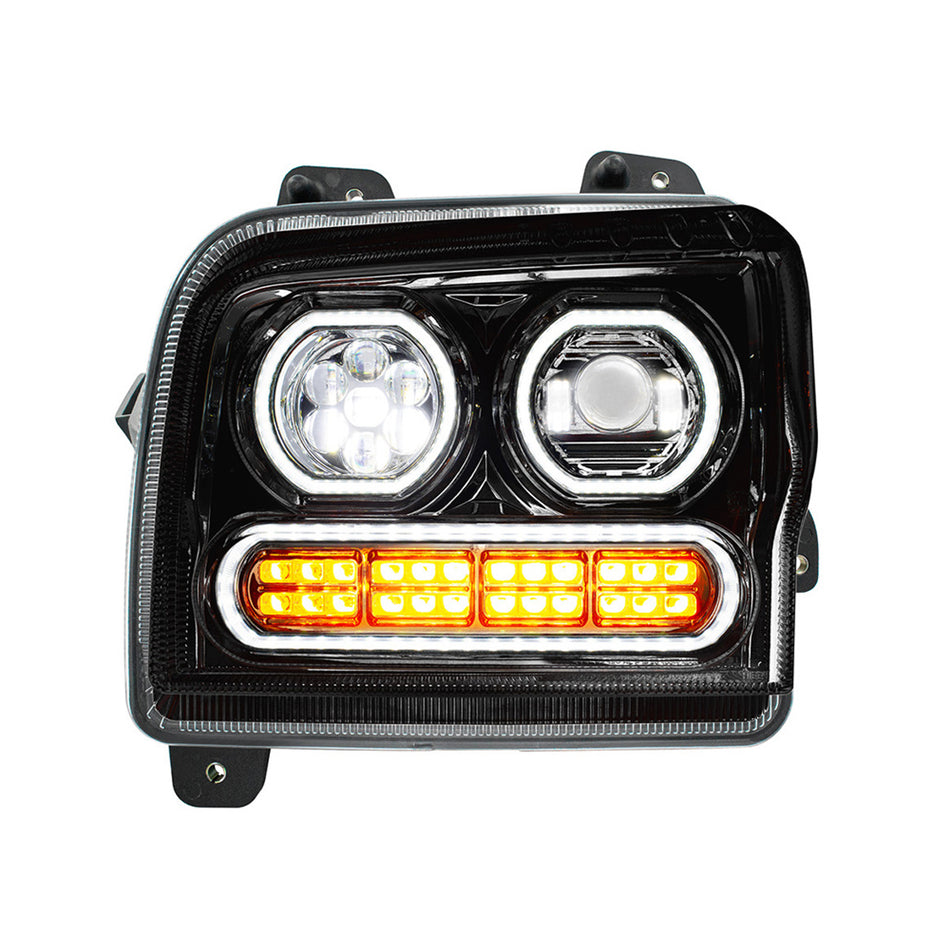 High Power 10 LED Chrome or Black Headlight w 24 LED Turn & 100 LED Halo For 2019-2024 Kenworth W990 (Driver or Passenger Side)