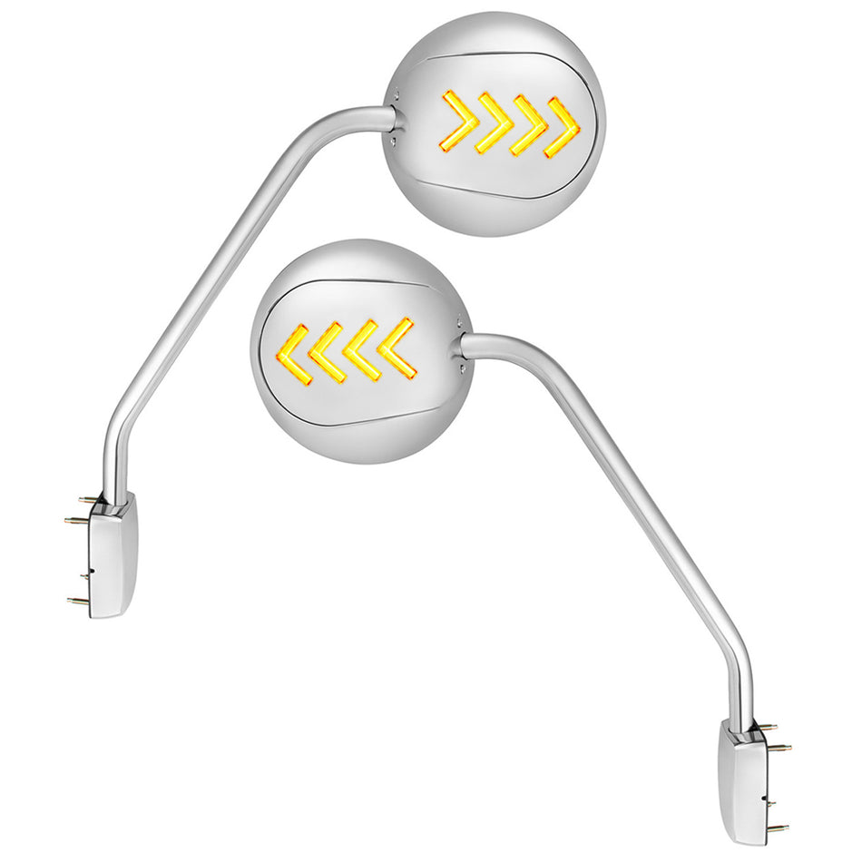 Chrome Hood Mirror Assembly With Sequential LED Turn Signal For 2013-2021 KW T680 & 2012-2021 PB 579 (Driver or Passenger Side)