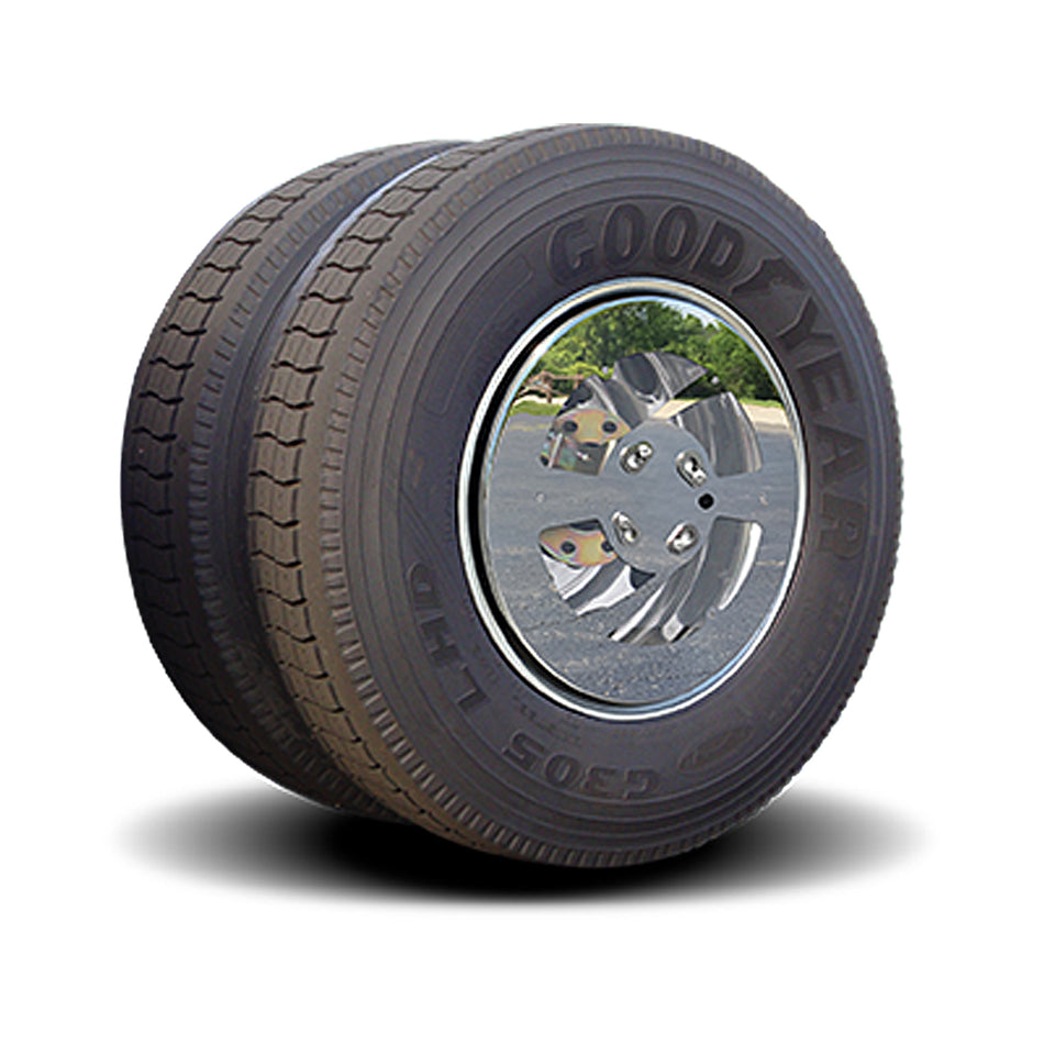 22.5" Stainless Steel Twist & Lock Aero Covers - Mirror Finish w Window - 5/8" or 3/4" Axle Bolts