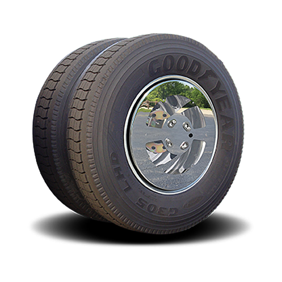 24.5" Stainless Steel Twist & Lock Aero Covers - Mirror Finish w Window - 5/8" or 3/4" Axle Bolts