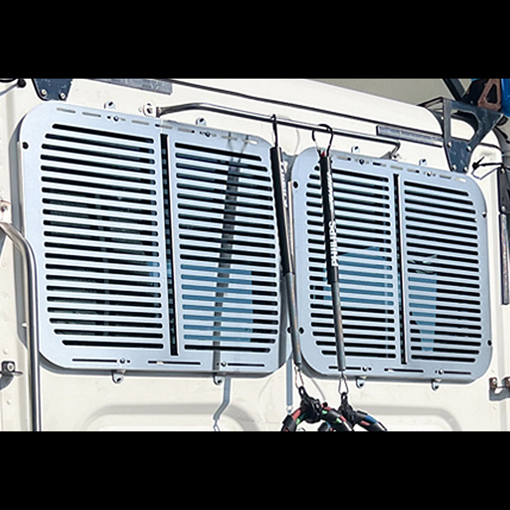 Stainless Steel or Stealth Black Steel Freightliner Window Guards & Bracket (Pair)