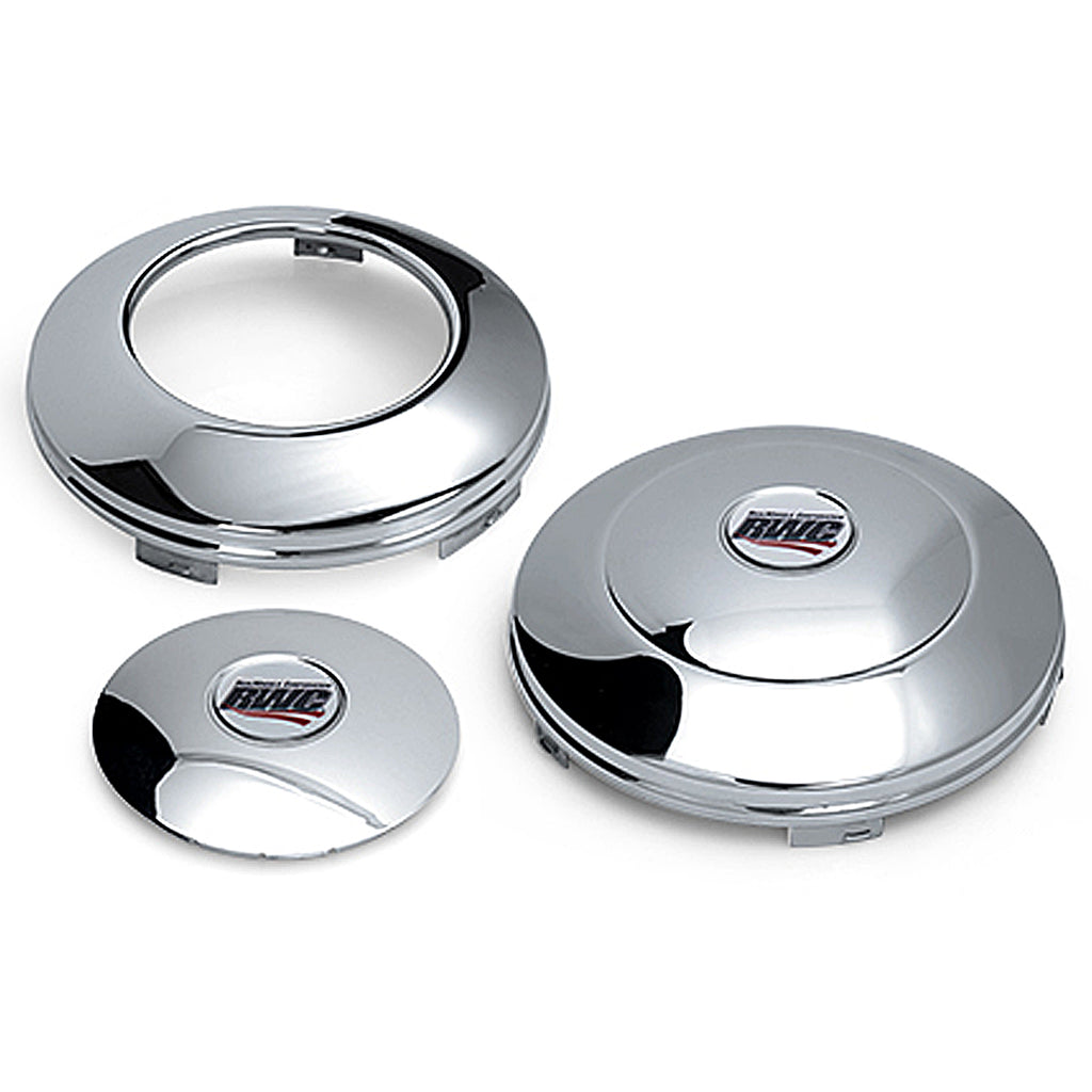 Universal Front "Baby Moons" Stainless Steel or Stealth Black Axle Covers - Open Center (w Logo)